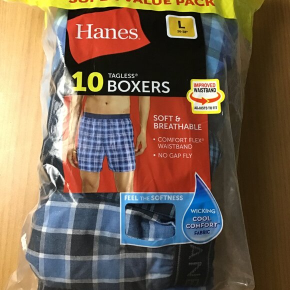 Hanes Men's Moisture-Wicking Boxer Underwear Pack, Cotton Blend, 10-Pack - Picture 2 of 3